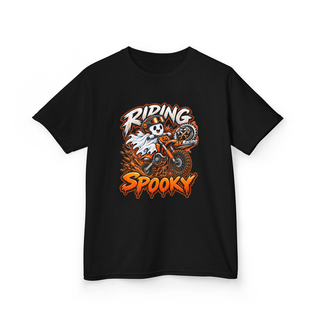 Boys Tee "Riding Spooky" Ghost Dirt Bike Halloween Tee