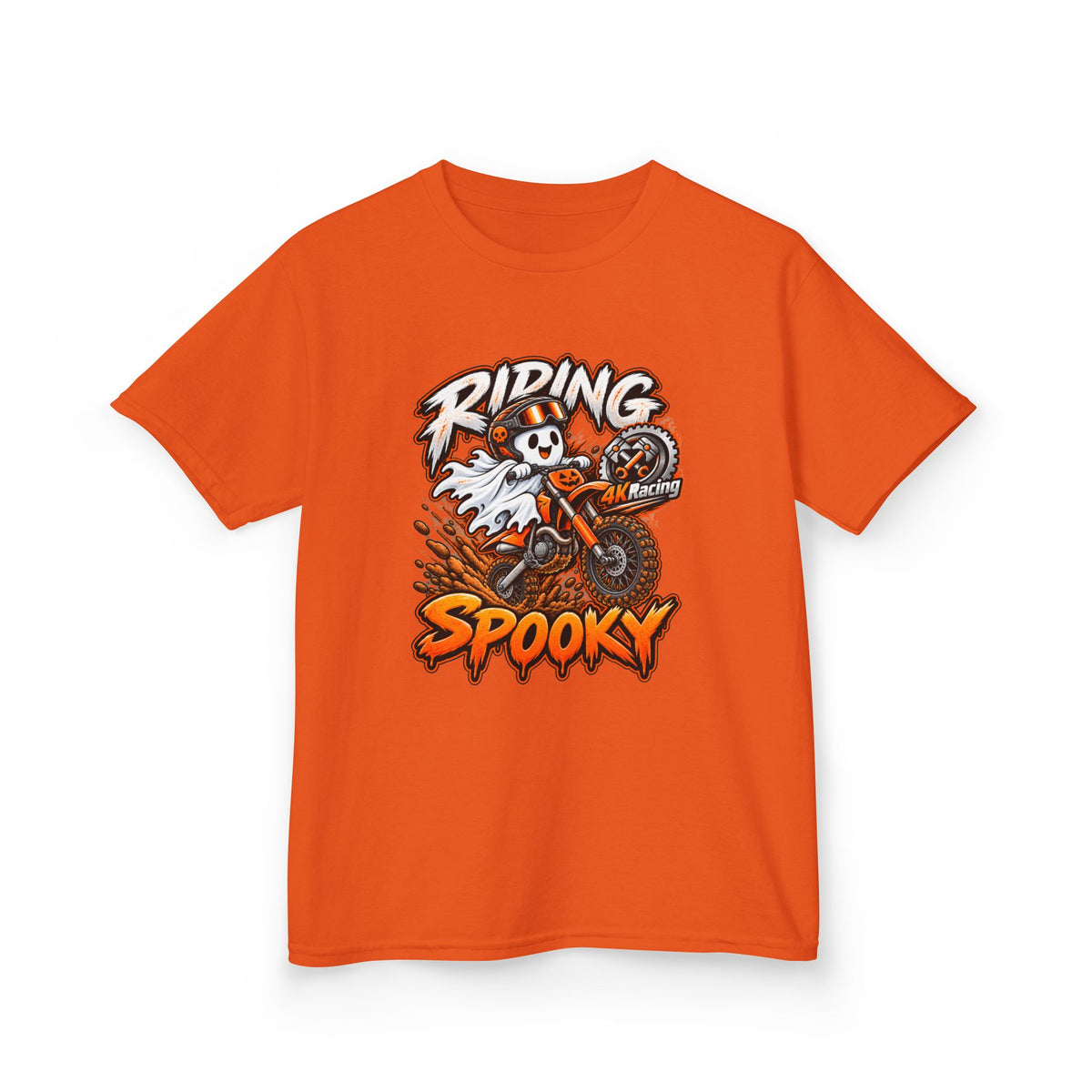 Boys Tee "Riding Spooky" Ghost Dirt Bike Halloween Tee