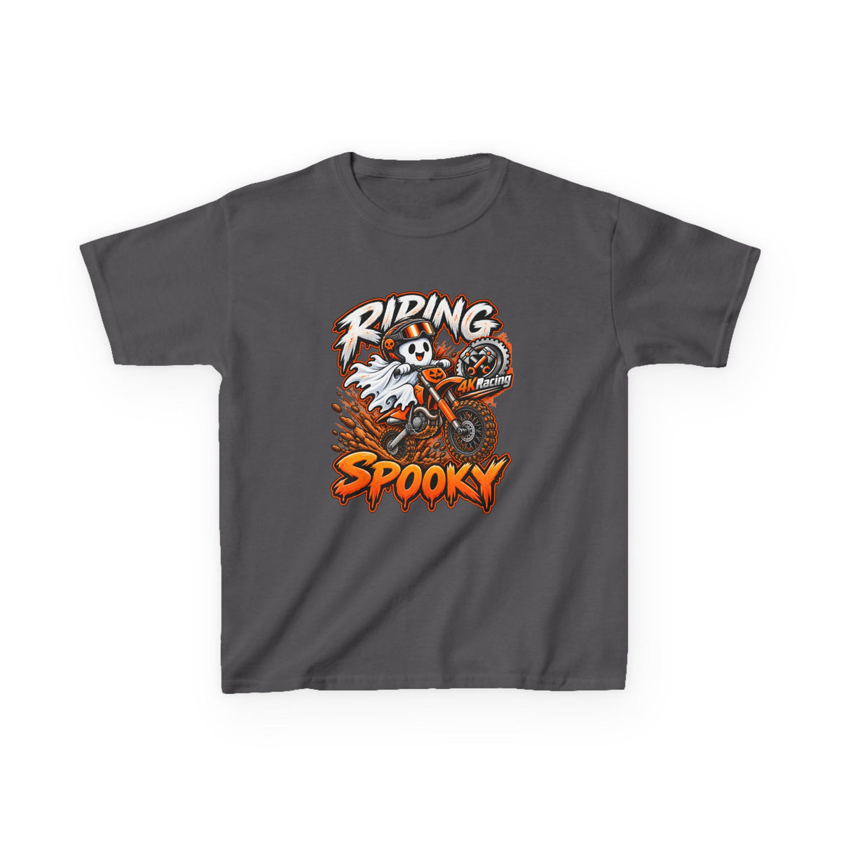 Boys Tee "Riding Spooky" Ghost Dirt Bike Halloween Tee
