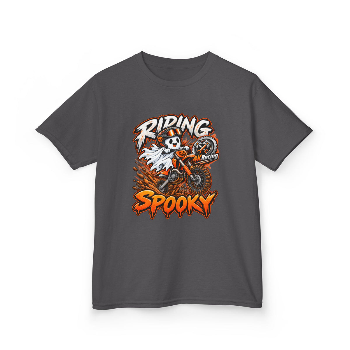Boys Tee "Riding Spooky" Ghost Dirt Bike Halloween Tee
