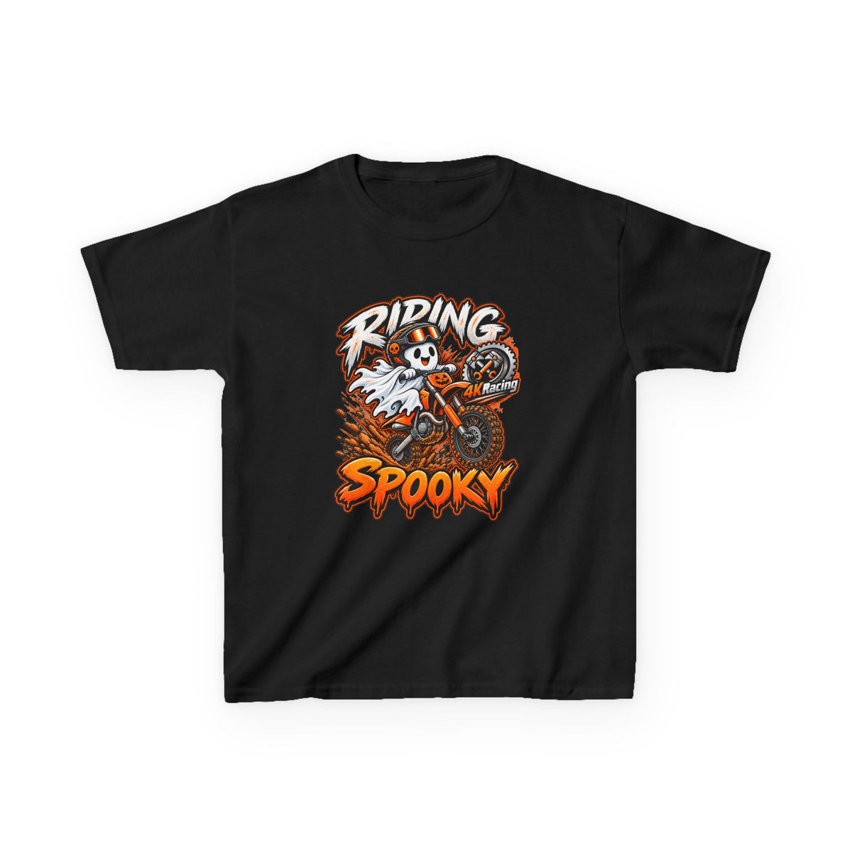 Boys Tee "Riding Spooky" Ghost Dirt Bike Halloween Tee