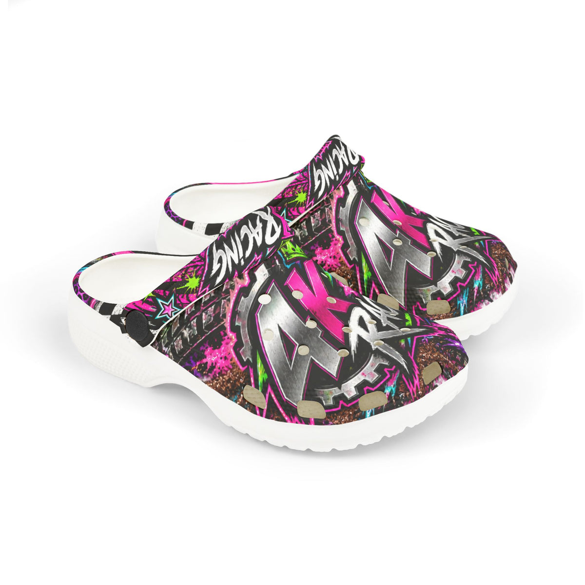Girls 4kRacing Clogs — Pink & Neon
